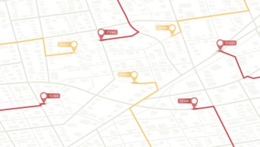 Çoklu varış yerleri, izometrik. GPS takip haritası. Sokak haritalarındaki pimleri takip et, haritalama teknolojisini yönlendir