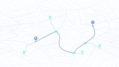Varış güzergahı olan konum takip paneli. Haritada raptiyeler ve alternatif yollar olan şehir caddesi. Isometric Caddesi