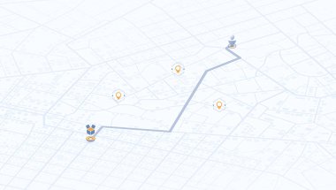 Posta hizmetleri, seyrüsefer planı paket konumuna. Şehirdeki Isometric şehir manzarası navigasyonu. GPS haritalı konum