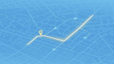 Posta hizmetleri, seyrüsefer planı paket konumuna. Şehirdeki Isometric şehir manzarası navigasyonu. GPS haritalı konum