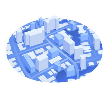3D izometrik şehir haritası. Gayrimenkulün sürdürülebilir gelişimi. Gelişim için şehir planlaması, akıllı şehir. Düz biçim