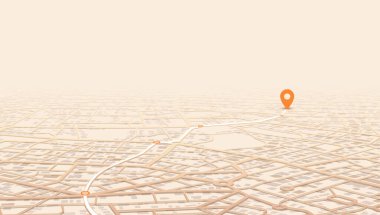 Minimalist şehir haritası GPS navigasyon güzergahı ve hedef şifresi. Planlanan seyahat yolunu gösteren soyut şehir manzarası
