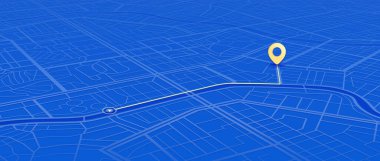 Harita navigasyonu. Yol planlaması, konum belirleme. GPS şifreli soyut şehir haritası. İzometrik şehir manzarası