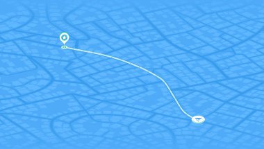 GPS navigasyon güzergahı olan gelecekteki şehir haritası. Patikalı şehir manzarası. Akıllı ulaşım ve lojistik kavramı