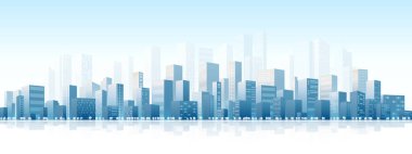 Şehir binaları modern mimari şehrin arka planında ufuk çizgisi oluşturur. Modern şehrin şehir silueti manzarası