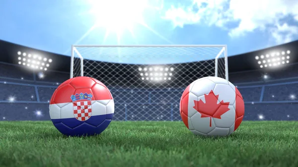Twee Voetbal Ballen Vlaggen Kleuren Stadion Heldere Wazig Achtergrond Kroatië — Stockfoto