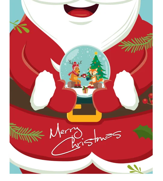 Diseño Póster Navidad Vintage Con Vector Santa Claus Ciervo Zorro — Archivo Imágenes Vectoriales
