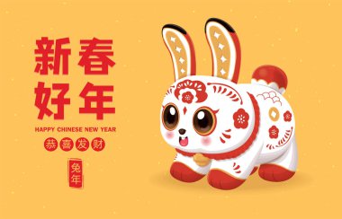 Tavşanlı, altın külçeli eski Çin yılbaşı poster tasarımı. Çince 'de 