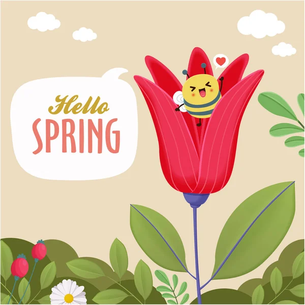 Урожай Привітання Весни Вітання Банер Дизайн Шаблон Бджолою — стоковий вектор