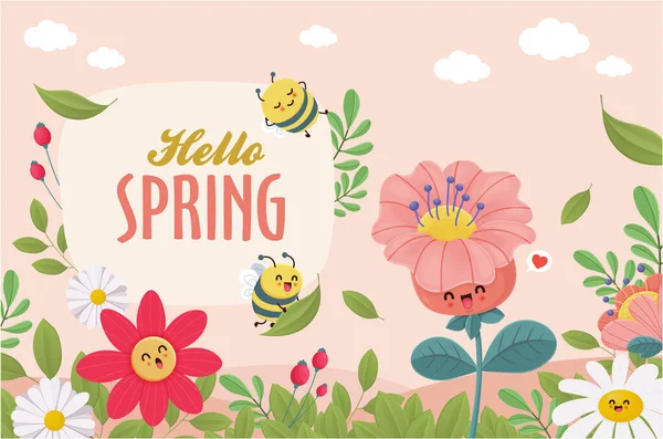 Винтажное Приветствие Весенний Шаблон Дизайна Баннера Пчелой — стоковый вектор