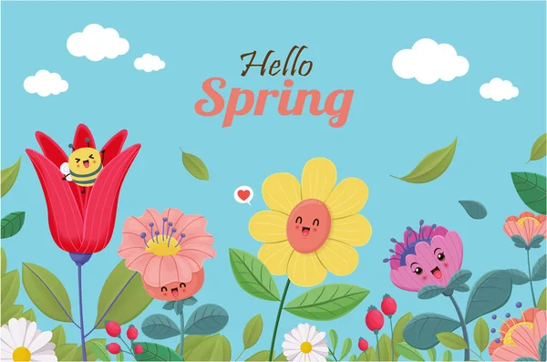 Vintage Hello Spring Greeting Banner Design Template — Stock Vector
