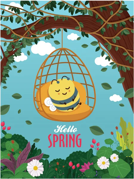 Урожай Привітання Весни Вітання Банер Дизайн Шаблон Бджолою Стокова Ілюстрація