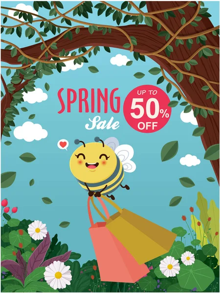 Урожай Привітання Весни Вітання Банер Дизайн Шаблон Бджолою Ліцензійні Стокові Ілюстрації