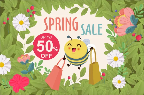 Урожай Привітання Весни Вітання Банер Дизайн Шаблон Бджолою Векторна Графіка