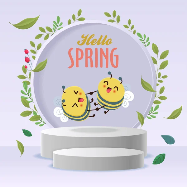 Урожай Привітання Весни Вітання Банер Дизайн Шаблон Бджолою Ліцензійні Стокові Вектори