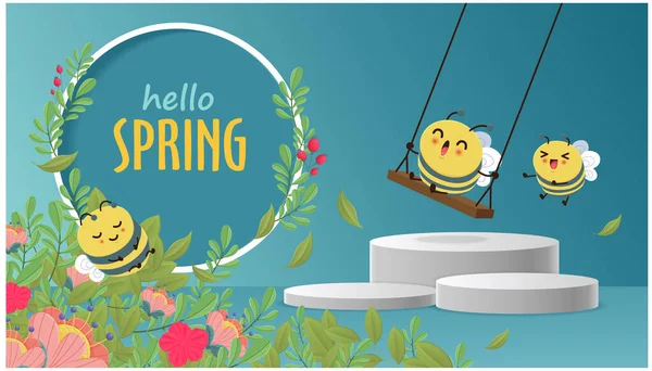Урожай Привітання Весни Вітання Банер Дизайн Шаблон Бджолою Стокова Ілюстрація
