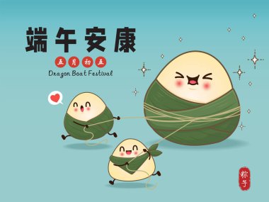 Klasik Çin mantısı çizgi film karakteri. Ejderha teknesi festivali illüstrasyonu. Çince 'de 