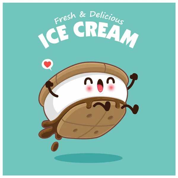 Vintage Poster Design Vector Ice Cream Character — Stock Vector