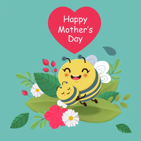 Cartel Del Día Las Madres Feliz Con Carácter Abeja Ilustración De Stock