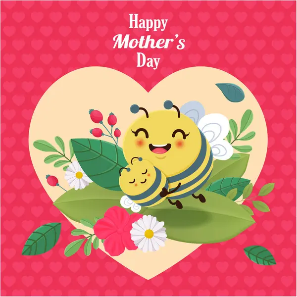 Happy Mothers Day Poster Mit Bienencharakter Vektorgrafiken