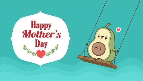 Happy Mothers Day Poster Mit Avocado Charakter lizenzfreie Stockillustrationen