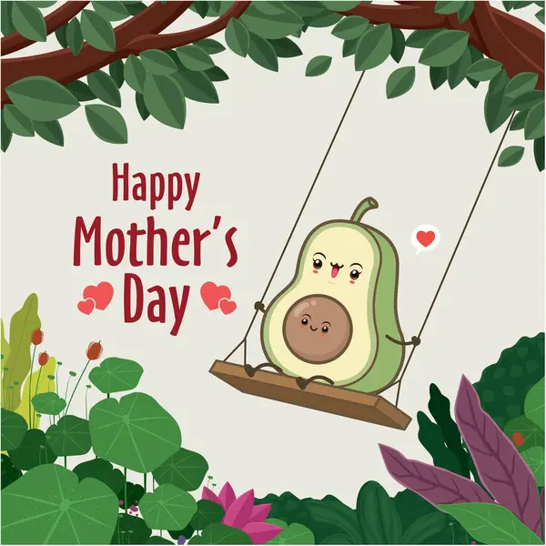 Happy Mothers Day Poster Mit Avocado Charakter lizenzfreie Stockvektoren