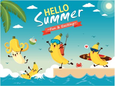 Muz karakterli klasik yemek posteri tasarımı.