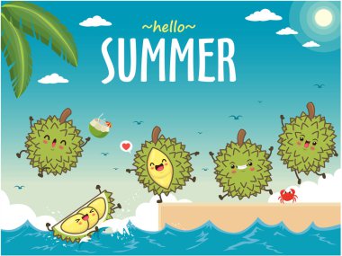 Durian karakterli klasik yemek posteri tasarımı.