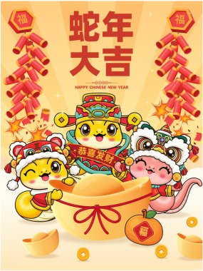 Yılanlı klasik Çin yılbaşı poster tasarımı. Çince 'de 