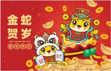 Yılanlı klasik Çin yılbaşı poster tasarımı. Çince 'de 
