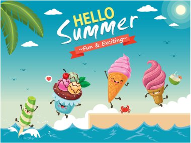 Vektör dondurma karakterli klasik yemek posteri tasarımı.