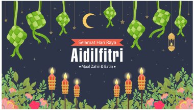 Hari Raya Aidilfitri arka plan tasarımı ketupat ile. Malay oruç günü kutlaması demek, fiziksel ve ruhsal olarak af diliyorum..