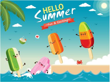 Vektör dondurma karakterli klasik yemek posteri tasarımı.