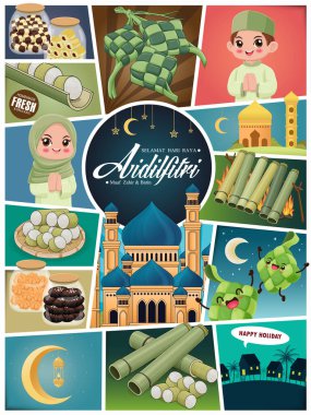 Hari Raya Aidilfitri arka plan tasarımı ketupat, lemang ile. Malay oruç günü kutlaması demek, fiziksel ve ruhsal olarak af diliyorum..