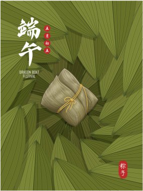 Klasik Çin mantısı çizgi film karakteri. Ejderha teknesi festivali illüstrasyonu. Çince 'de ejderha botu festivali demek, mayısın 5' i, pirinç köftesi, zongzi