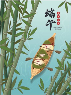 Klasik Çin mantısı çizgi film karakteri. Ejderha teknesi festivali illüstrasyonu. Çince 'de ejderha botu festivali demek, 5 Mayıs.