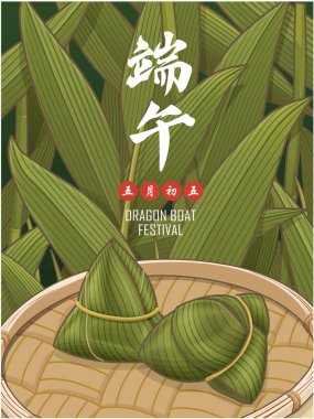 Klasik Çin mantısı çizgi film karakteri. Ejderha teknesi festivali illüstrasyonu. Çince 'de ejderha botu festivali demek, 5 Mayıs.