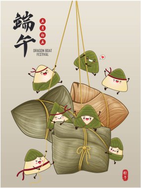 Klasik Çin mantısı çizgi film karakteri. Ejderha teknesi festivali illüstrasyonu. Çince 'de 