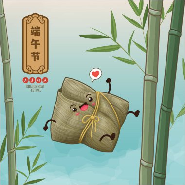 Klasik Çin mantısı çizgi film karakteri. Ejderha teknesi festivali illüstrasyonu. Çince 