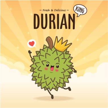 Durian karakterli klasik yemek posteri tasarımı.