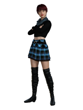 Okul üniformalı kısa saçlı kız 3D çizimi.