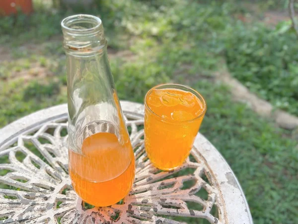 Orange Soft Drink Ice Cubes — Stock Photo, Image