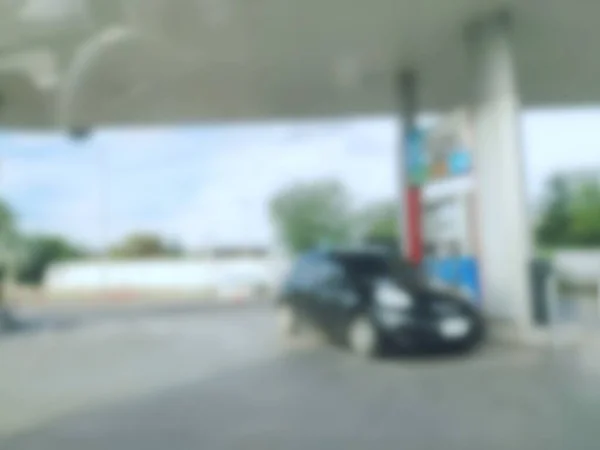 Desfocado Carro Serviço Posto Gasolina — Fotografia de Stock