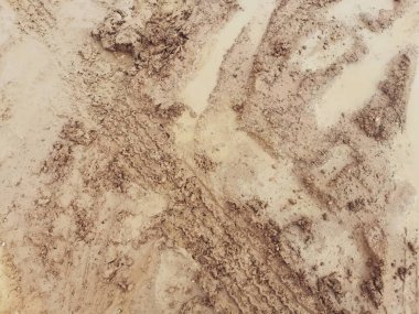 Toprak yoldaki lastik izleri.