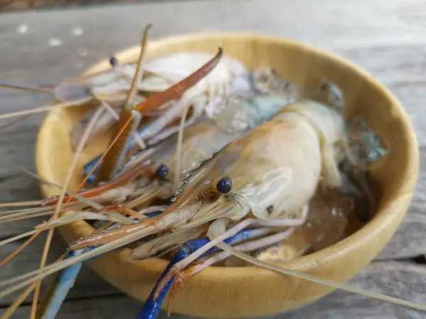 Frische Garnelen Meeresfrüchte Auf Tisch Holz Hintergrund — Stockfoto