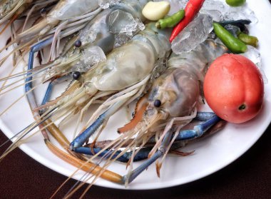 Tabakta çiğ taze karides