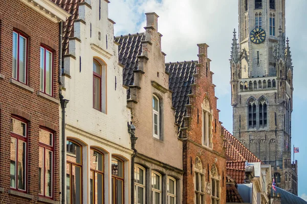 Exemples Typiques Architecture Flamande Bruges Belgique Des Maisons Briques Beffroi — Photo