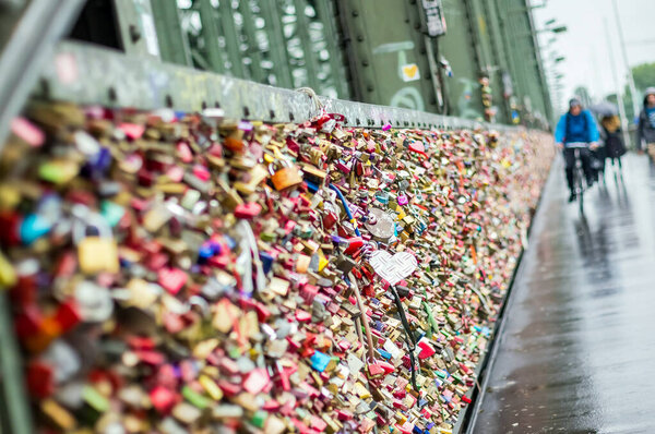 Love locks on a bridge in Cologne, Germany