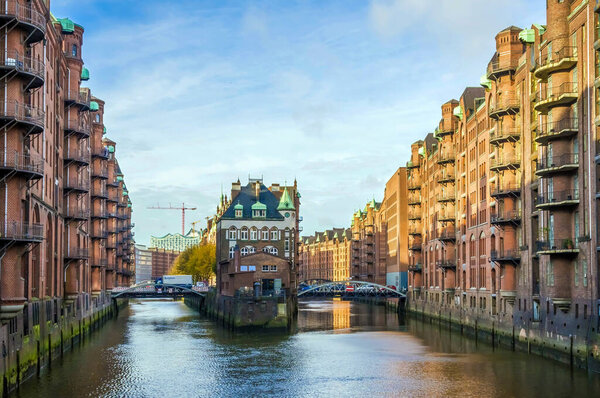 Speicherstadt Mit Alten Lagerhallen Hamburg — Stockfoto