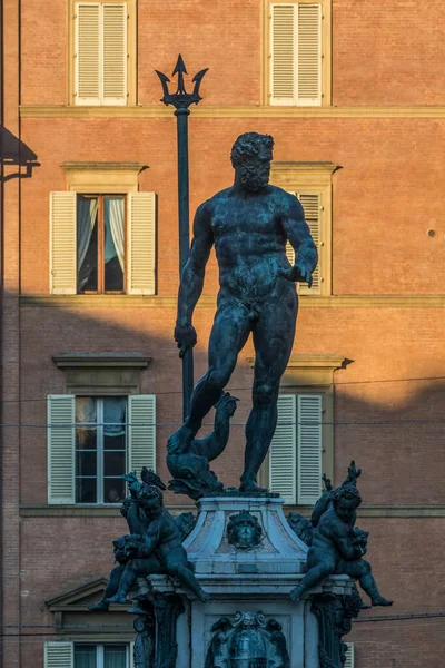 Fontana Del Nettuno Posągiem Neptuna Piazza Del Nettuno Bolonii Włochy — Zdjęcie stockowe